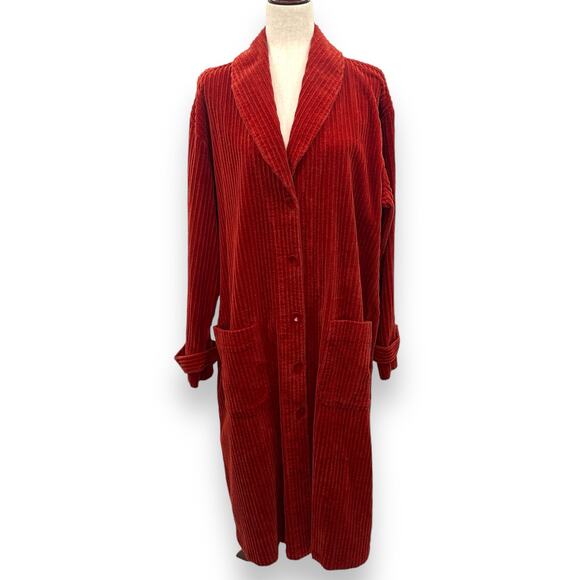 FLAX Medium Burnt orange Corduroy Full Length Jacket Coat Duster Velvet Ribbed - Picture 3 of 11